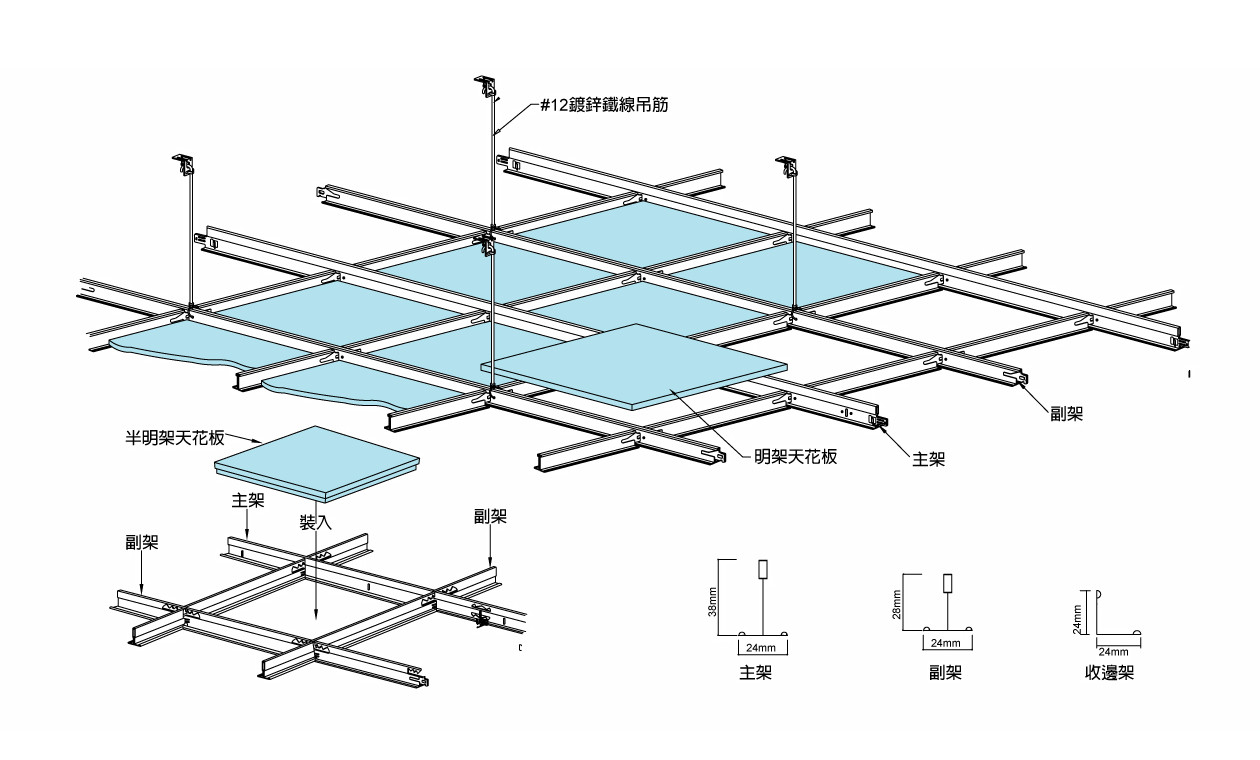 永逢防火綠建材-輕鋼架-明架/半明架天花板施工圖